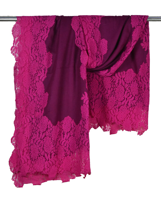 Lace stole, French lace stole, blue lace stole, blue stole, lace shawls, French lace Shawl, Cashmere wool stole, Cashmere wool shawls, Stole for women, Stole for gifting, Gifting, party wear, wedding wear, latest design stole, casual wear, pink lace stole